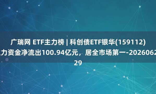 广瑞网 ETF主力榜 | 科创债ETF银华(159112)主力资金净流出100.94亿元，居全市场第一-20260629