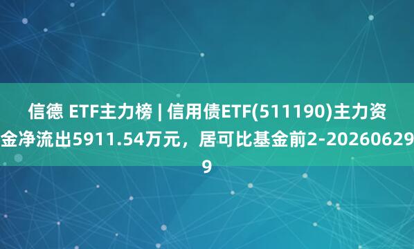 信德 ETF主力榜 | 信用债ETF(511190)主力资金净流出5911.54万元，居可比基金前2-20260629